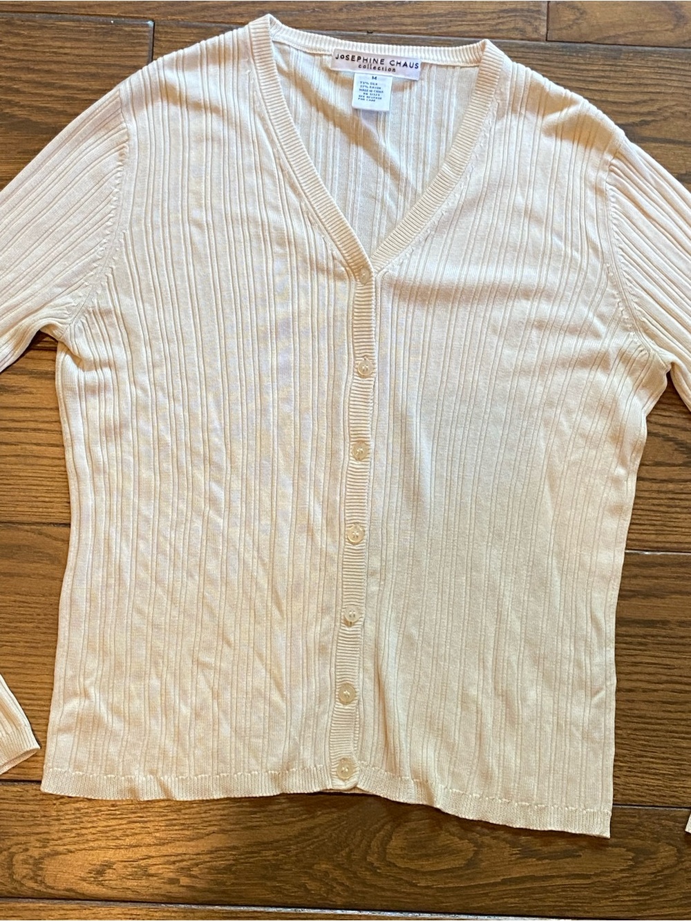 Cream Ribbed V-Neck Button Up Cardigan - Picture 2 of 4